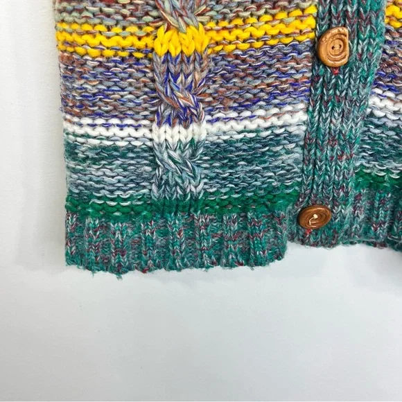 Vintage 80s Coogi style colourful striped knit short sleeve cardigan sweater L - Picture 11 of 14